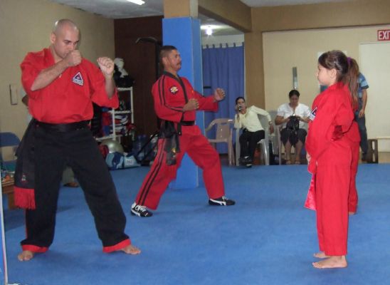 Demonstrating self defense techniques